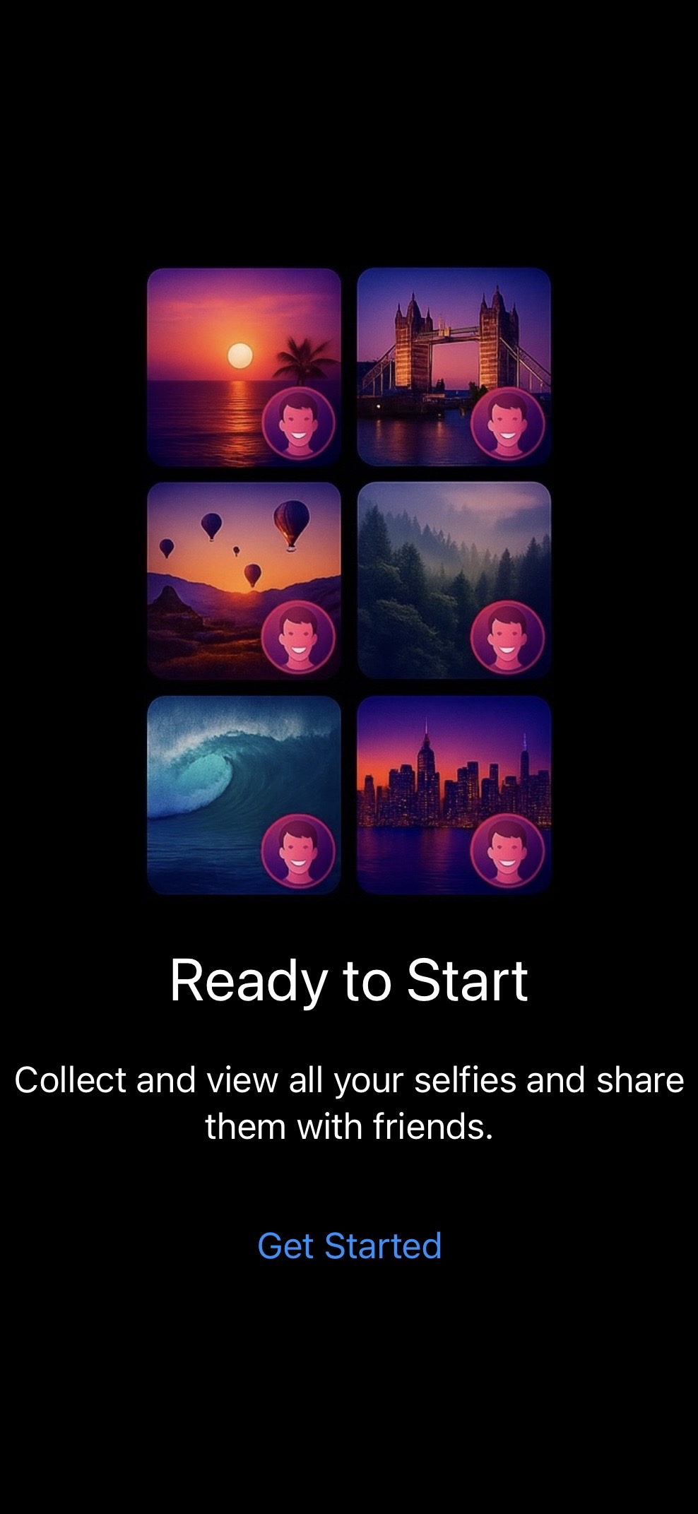Gallery preview from InFrame showing composite selfies in a grid