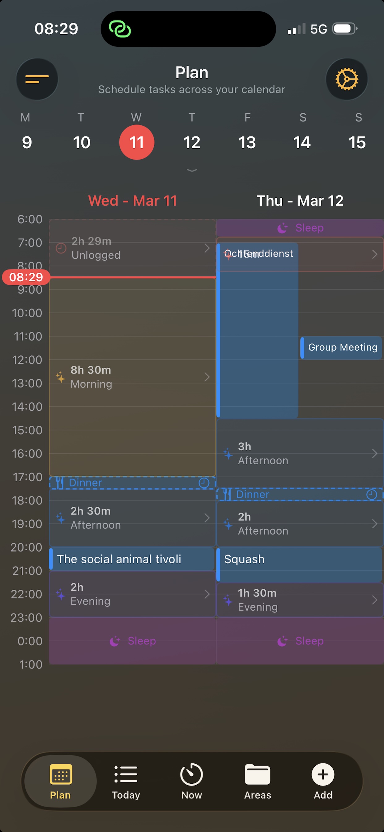 Plan view for scheduling and organizing tasks
