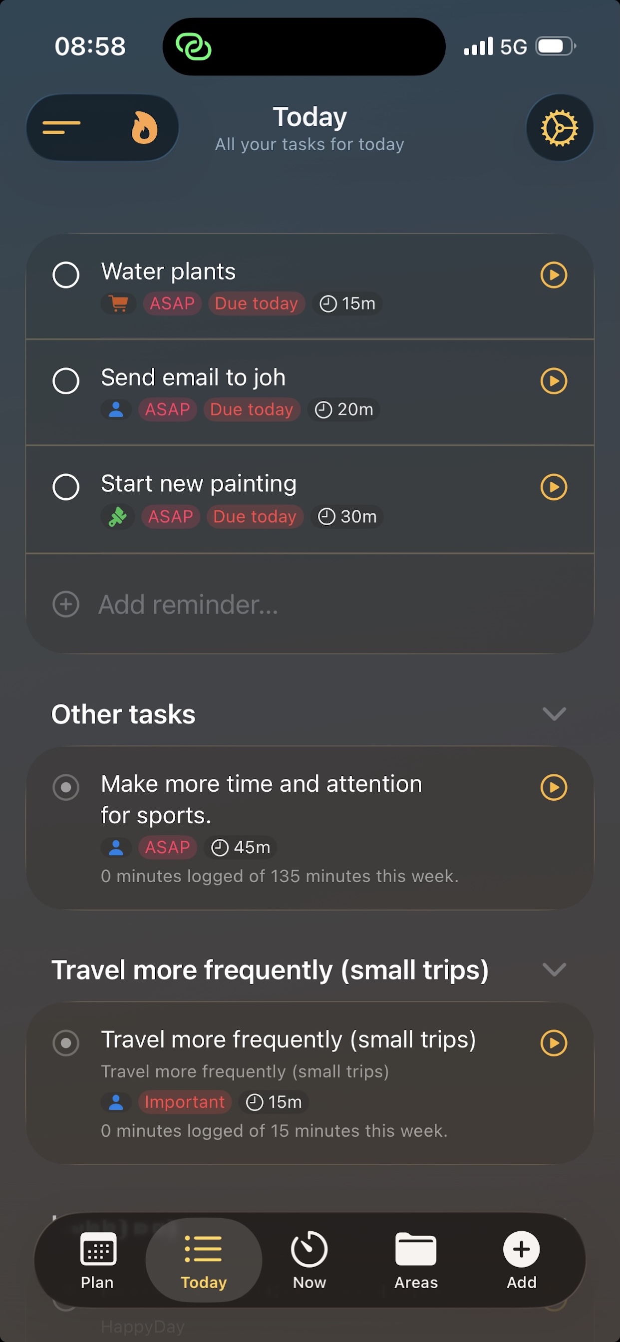 Today view showing prioritized daily tasks